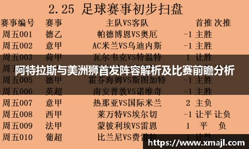 阿特拉斯与美洲狮首发阵容解析及比赛前瞻分析